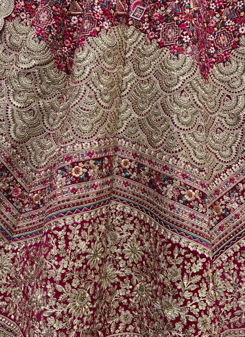 Neatly crafted Thread embroidery with Dori work bridal Pink Lehengacholi