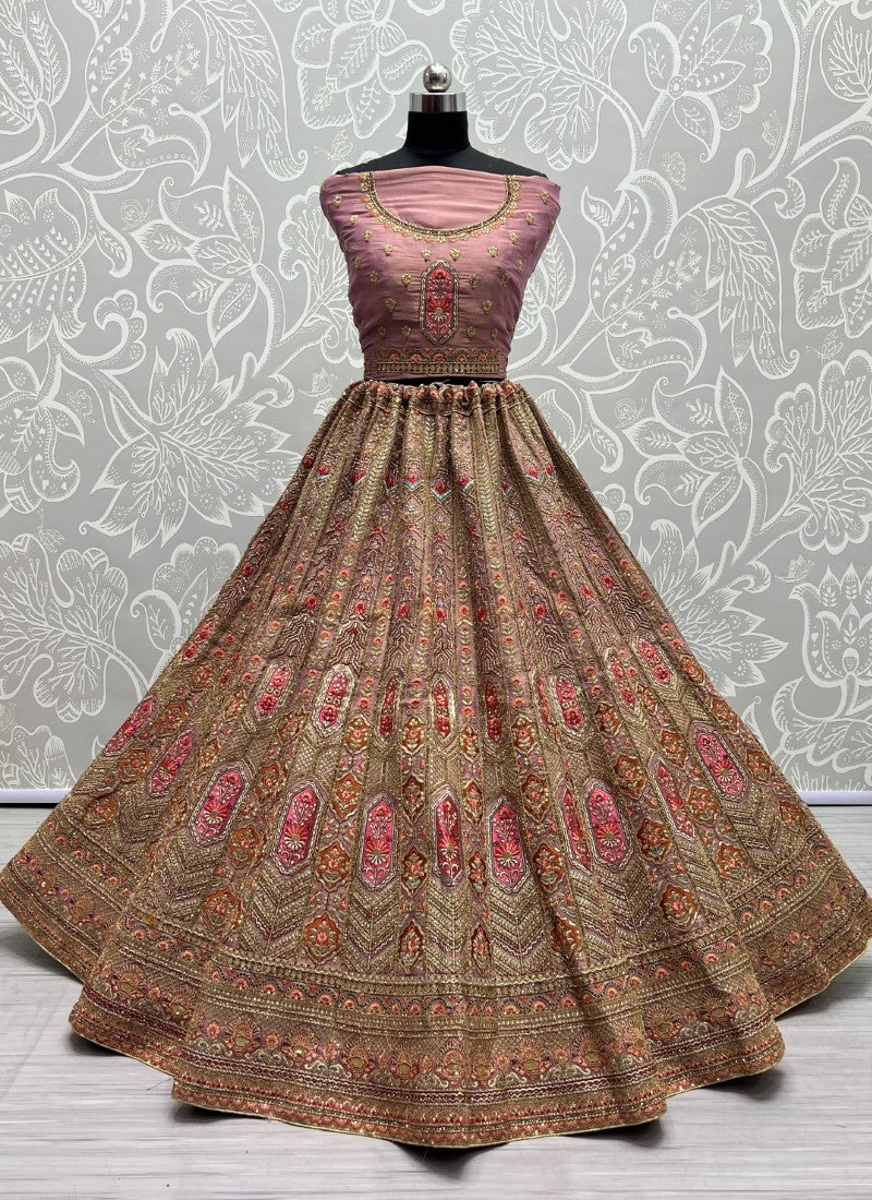 Bridal Net Metallic Embroidered Deidgner wedding Season Purple Lehengacholi