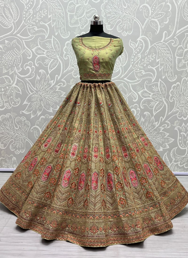 Bridal Net Metallic Embroidered Deidgner wedding Season Pista Lehengacholi