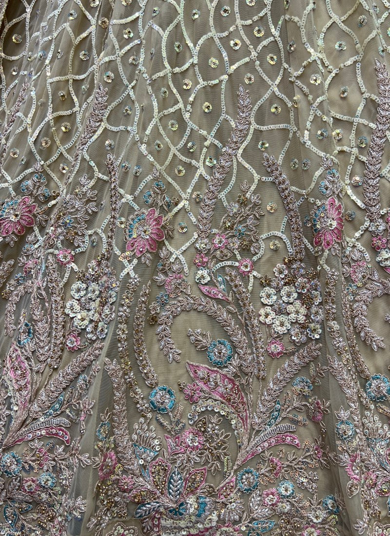 Very Well Detailed Embroidery Partywear Golden Lehengacholi