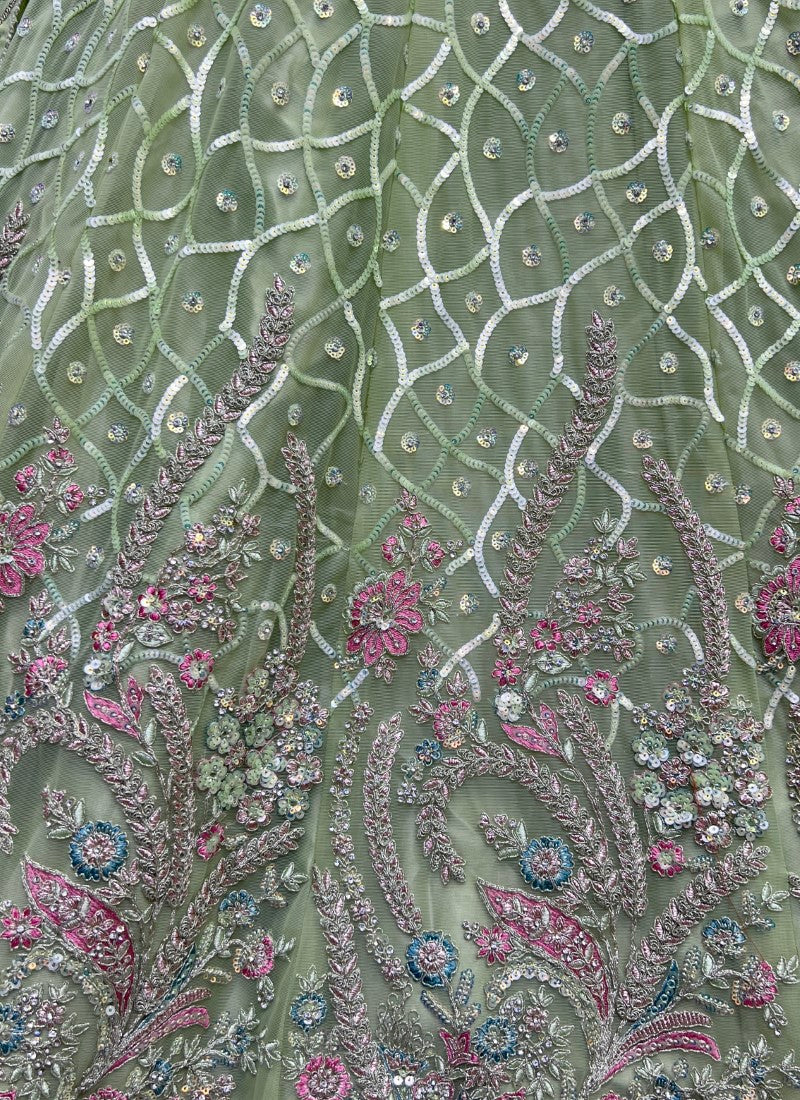 Very Well Detailed Embroidery Partywear Paroot Lehengacholi