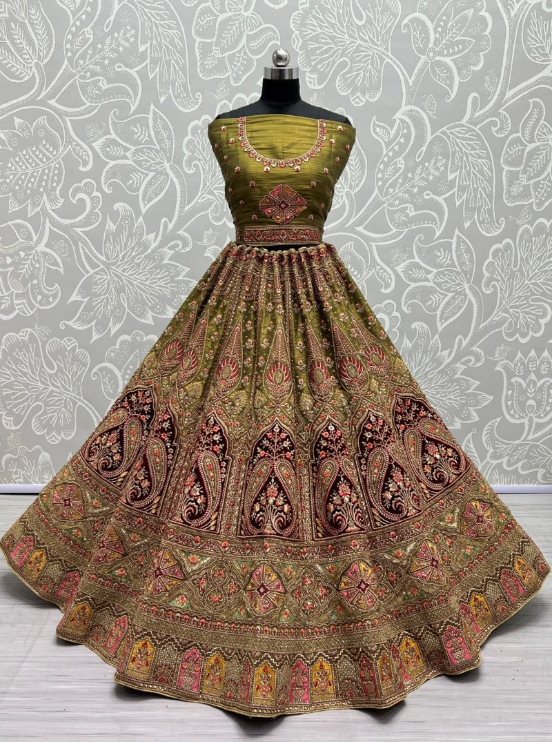 Bridal Net Crafted Beautiful Color Range Wedding wear Lehengacholi Mehendi