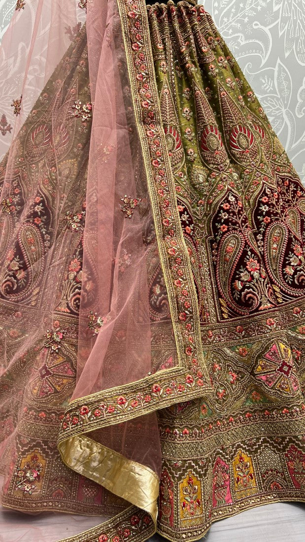 Bridal Net Crafted Beautiful Color Range Wedding wear Lehengacholi Mehendi
