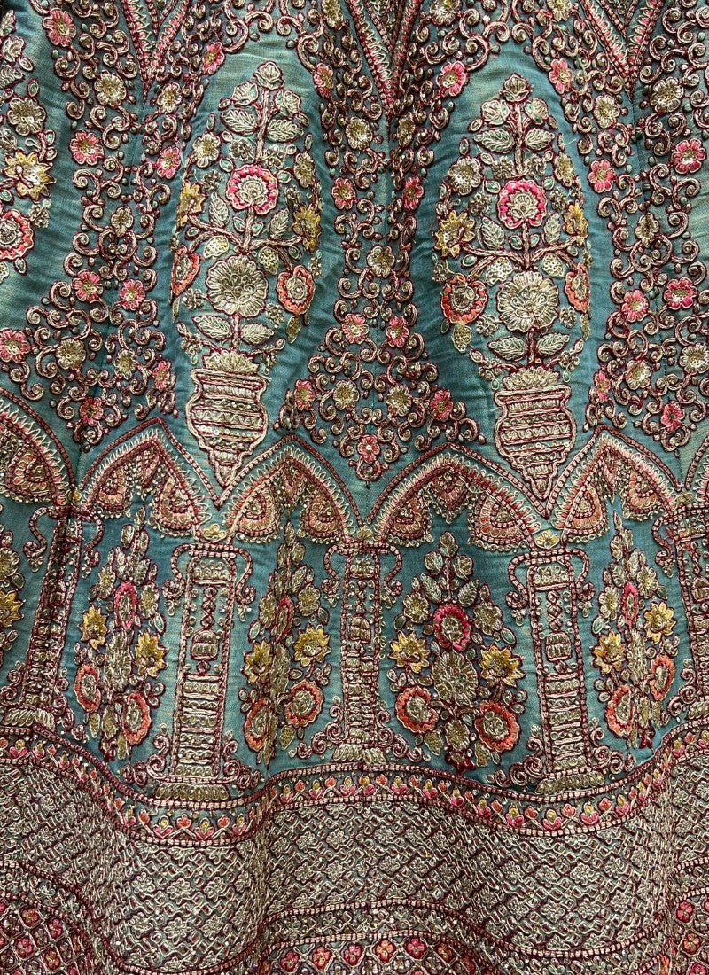 Dori Embroidered Bridla Net Crafted Designer Partywear Pista Lehengacholi