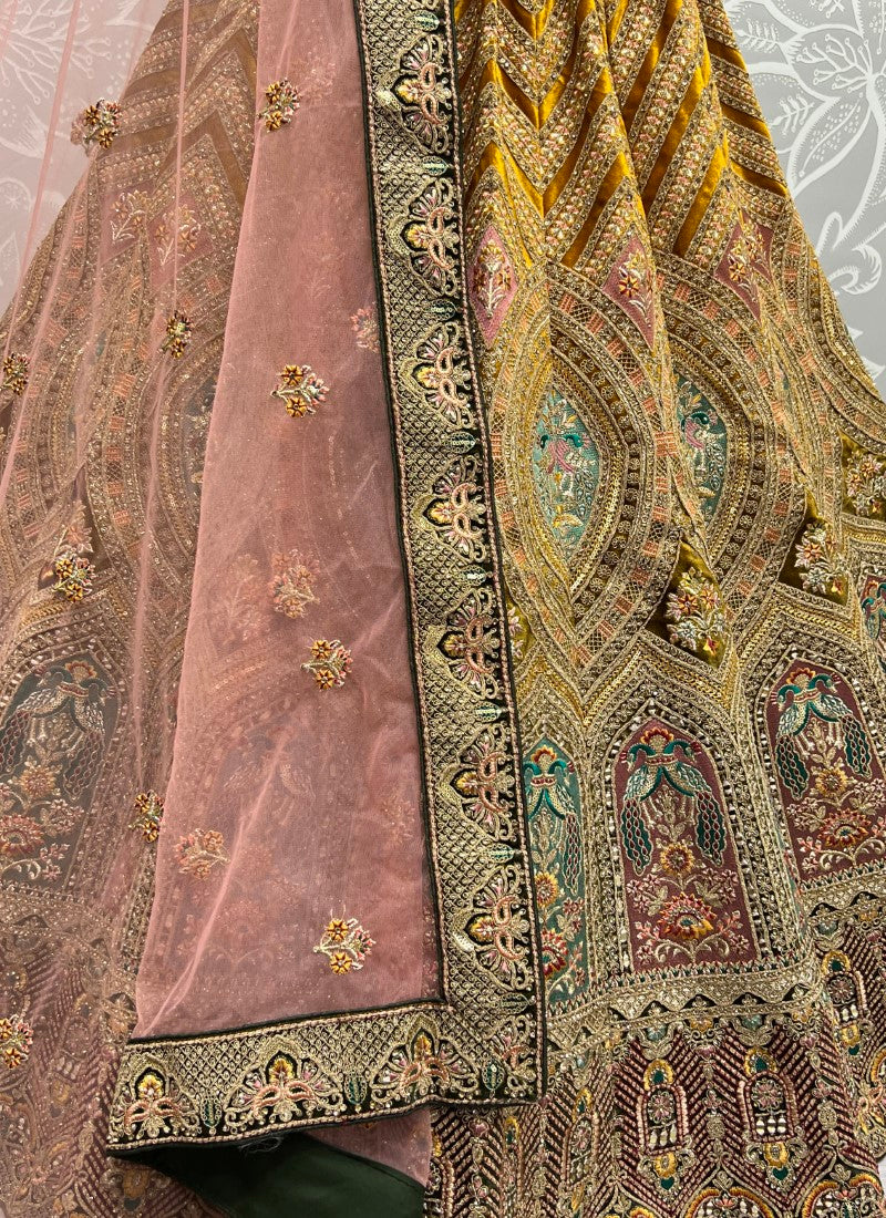 Silk Mor Embroidered Heavy Mustard Lehengacholi