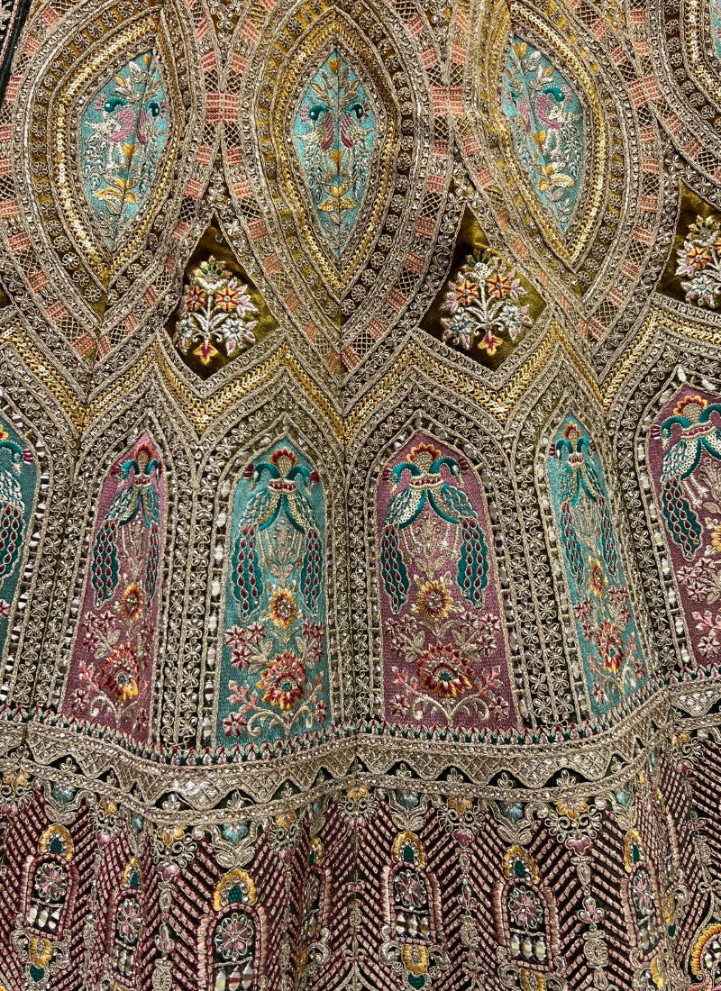 Silk Mor Embroidered Heavy Mustard Lehengacholi