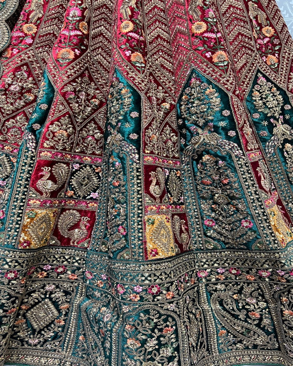 Heavy embroidery Patch work Velvet Lehenga choli