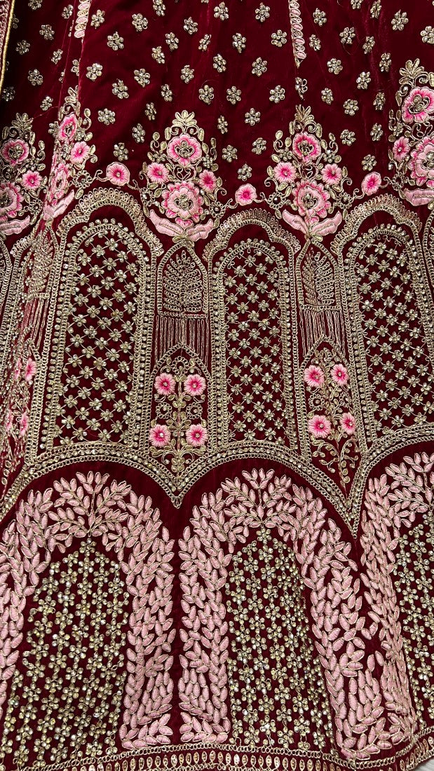 Dark Range in Velvet Embroidered with full of Zircon Diamond studded Lehenga choli Marron