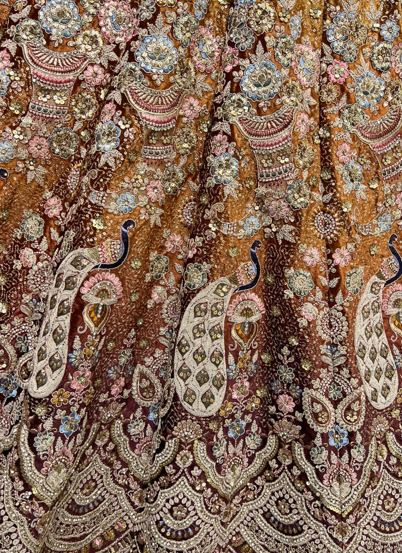Padded Velvet Crafted Designer Embroidered with sequins Touch up Mustard Lehengacholi
