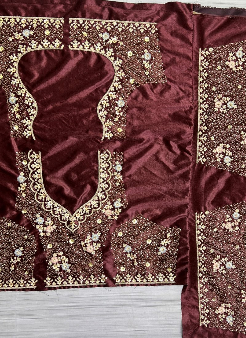 Padded Velvet Crafted Designer Embroidered with sequins Touch up Mustard Lehengacholi