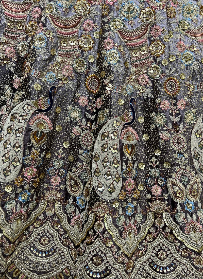 Padded Velvet Crafted Designer Embroidered with sequins Touch up Purple Lehengacholi