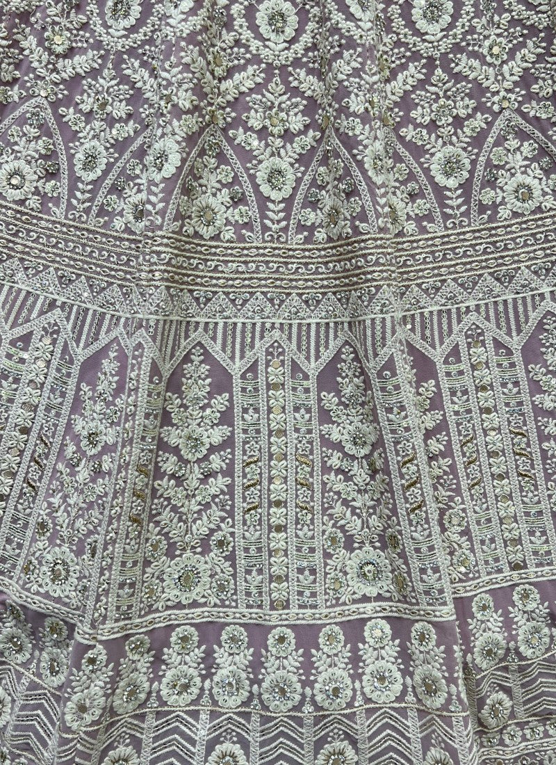 Five Meter Flaired Cotton Thread and sequins Embroidered Designer Pyazi Lehengacholi