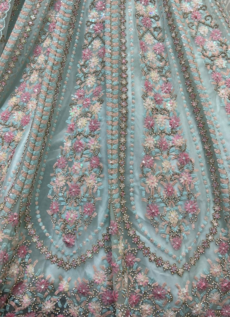 Pastel Sequins Combine Flower Pattern Exceptionally Designed Sky Lehengacholi