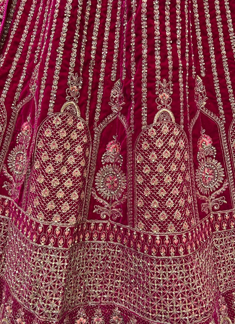 Heavy work Embroidered Rani Pink Velvet Lehenga choli