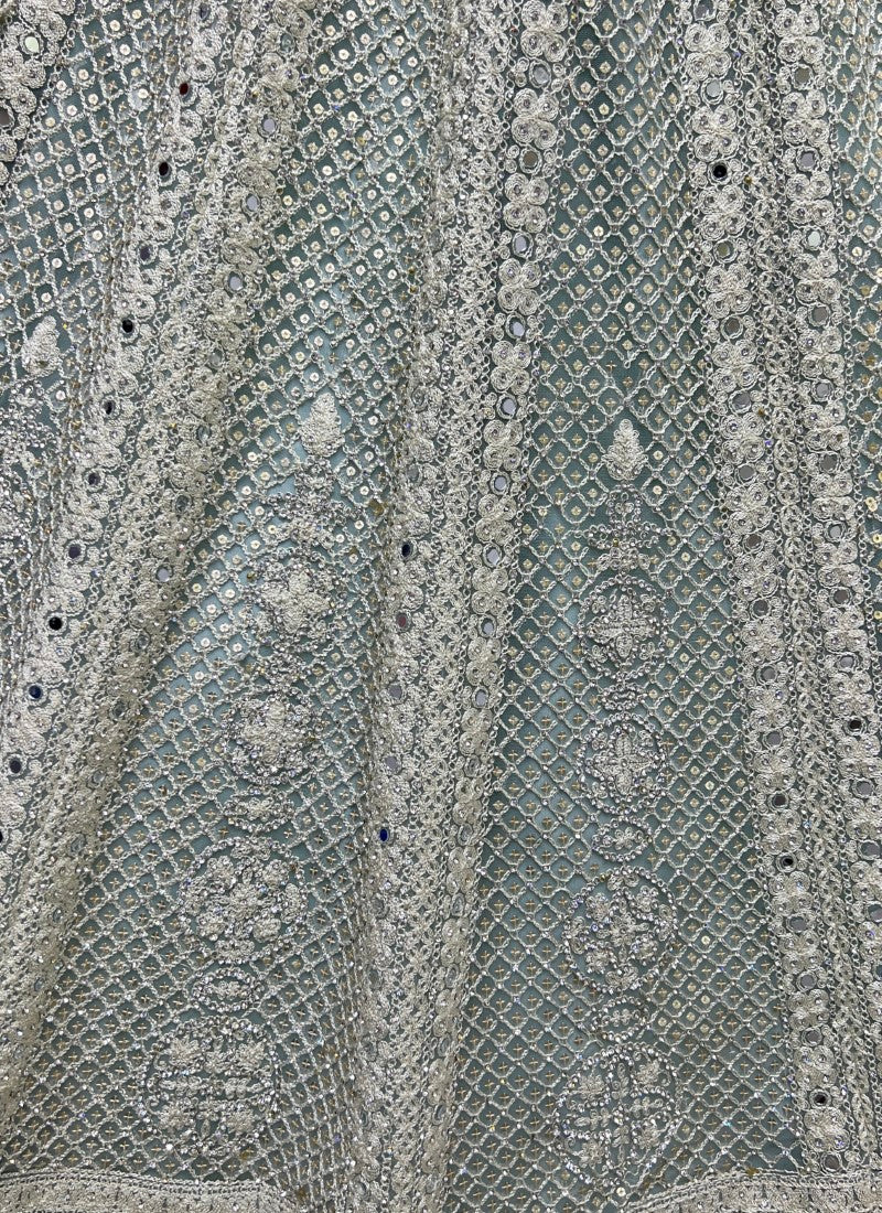 Neatly Dori and Sequin combine Crafted Partywear Aqua Lehenga choli