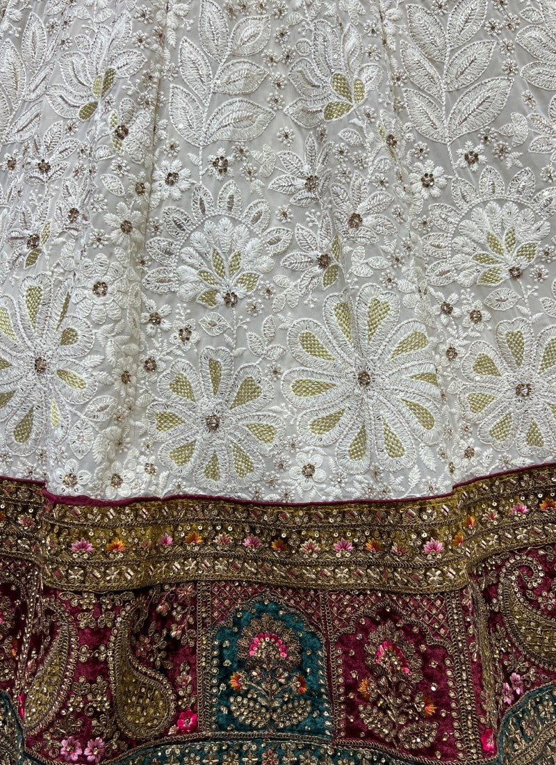 Lakhanavi cotton thread and zari work combine with Beautiful broad lace Designer Wedding Lehengacholi