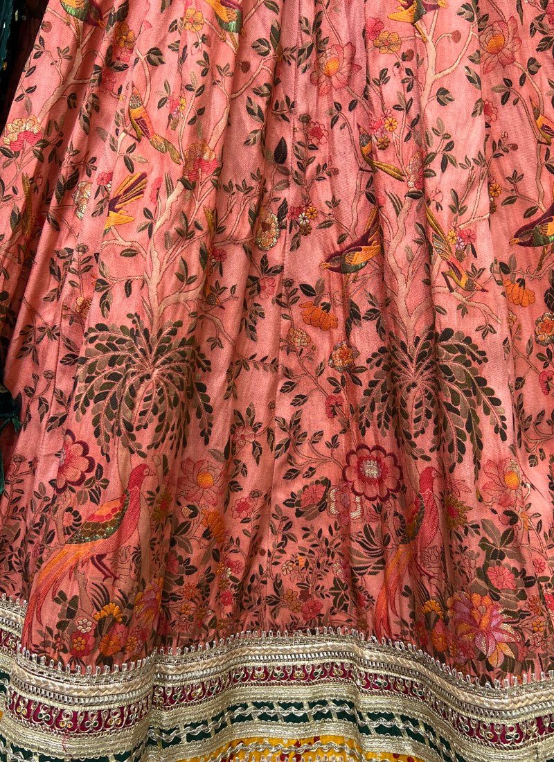 Meena Silk Carfted Printed Lehenga with Pure Bandhani Dupatta style partywear Lehengacholi Peach