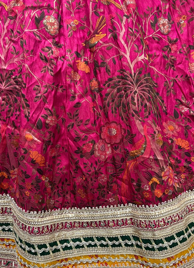 Meena Silk Carfted Printed Lehenga with Pure Bandhani Dupatta style partywear Lehengacholi Pink