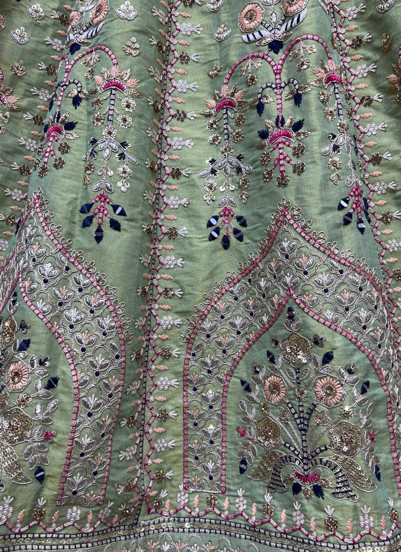 Perfect Partywear Cadbury Silk Dori and Sequince embroidered Lehenga Choli Lite Green