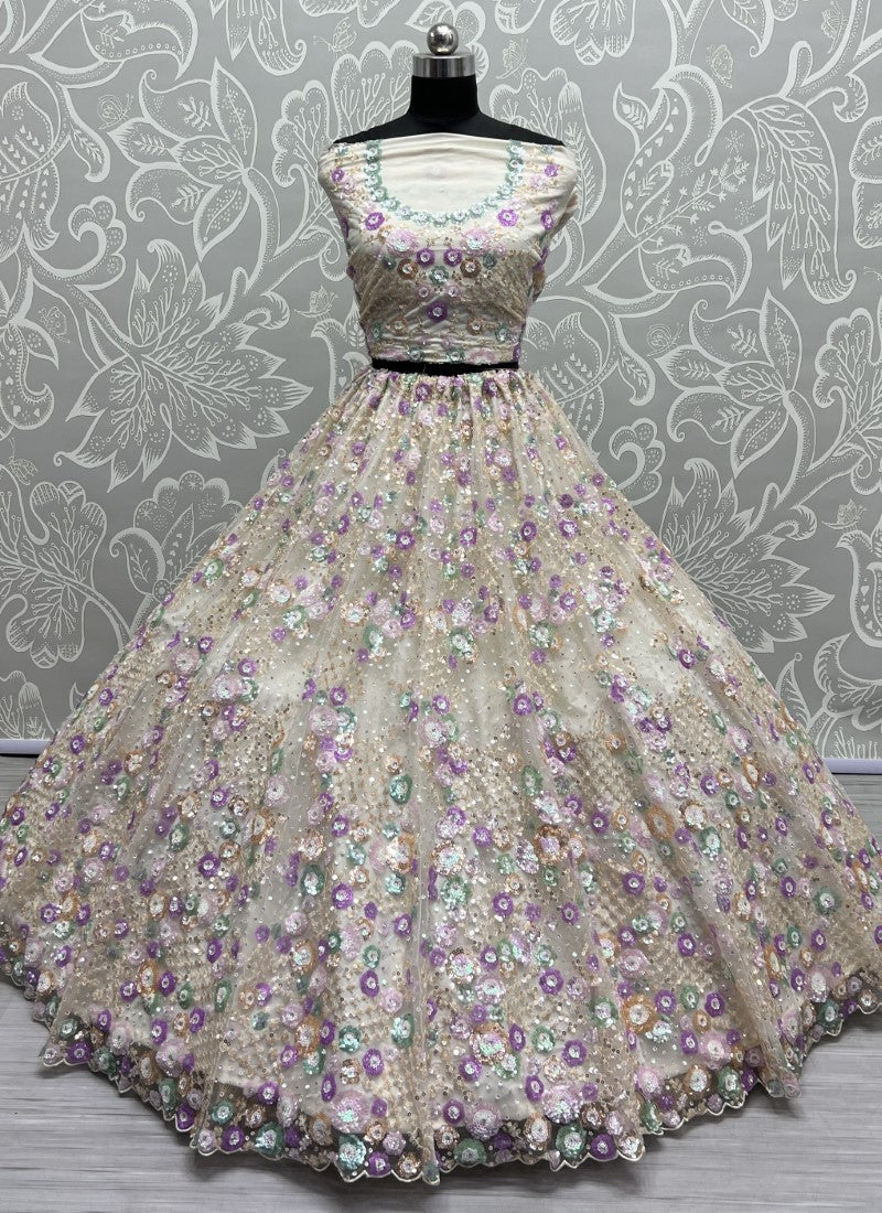 Four sequence Combine Partywear Lehengacholi White