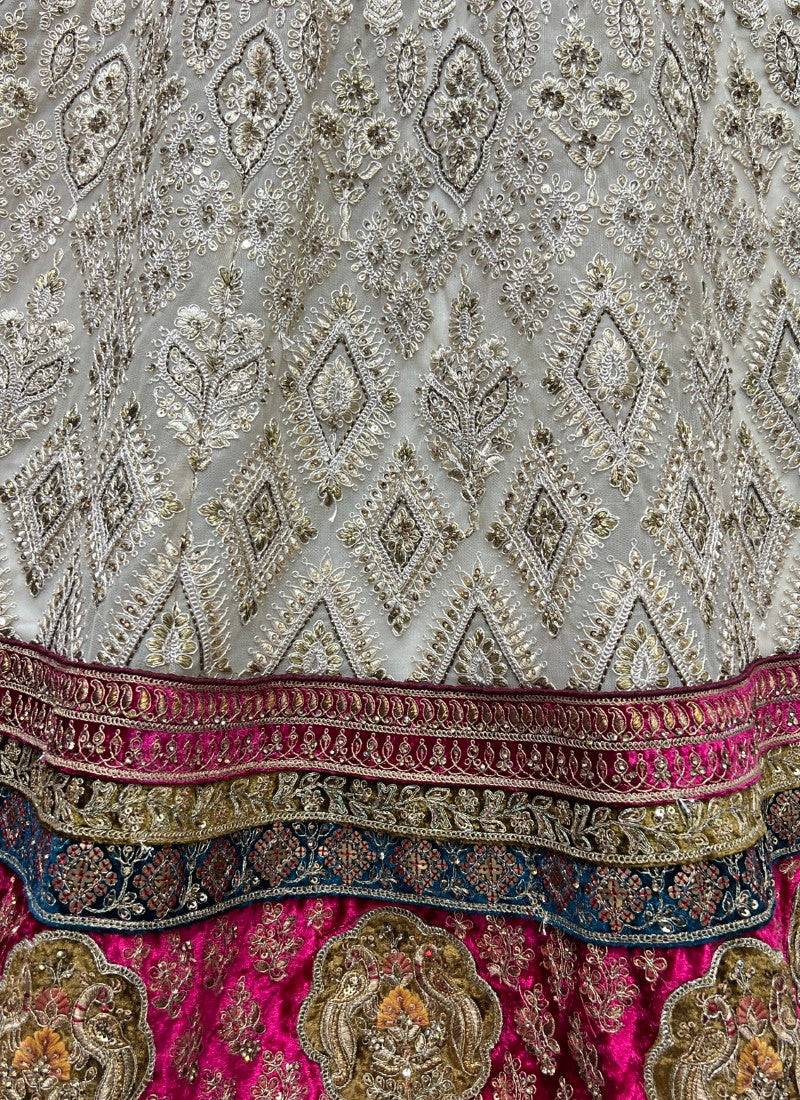 Stunning Work Velvet Lace and Designed Blouse Lehengacholi Pink