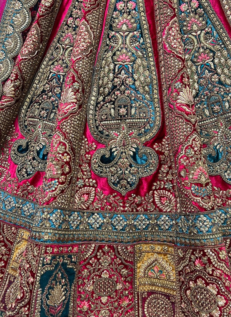 Neatly Crafted 5mm and 3mm Sequence work Beautifully Designed Bridal Lehengacholi with double dupatta Pink