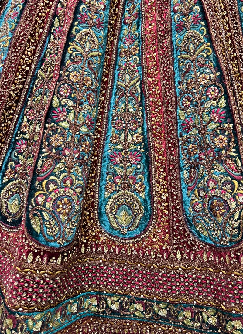 Double Dupatta Fancy Patch Attached Bridal Lehengacholi Teal