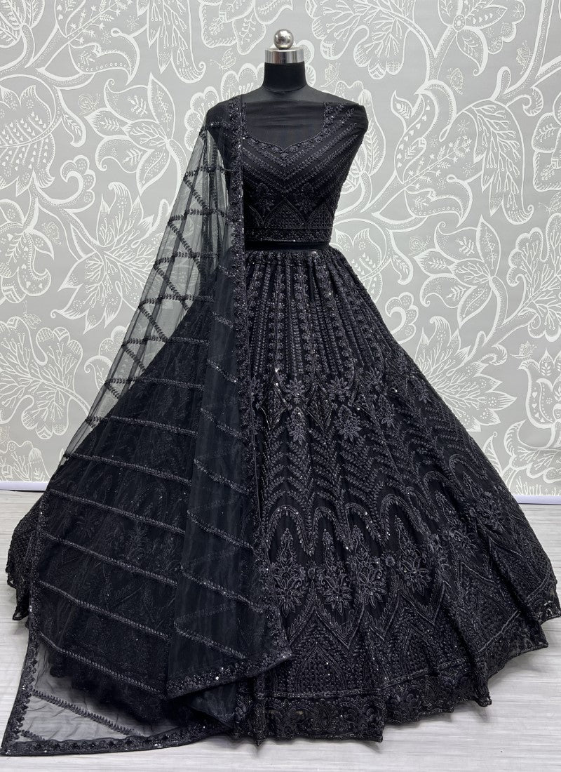 Perfect Partywear Full of Motif Handwork Designer Lehenga choli Black