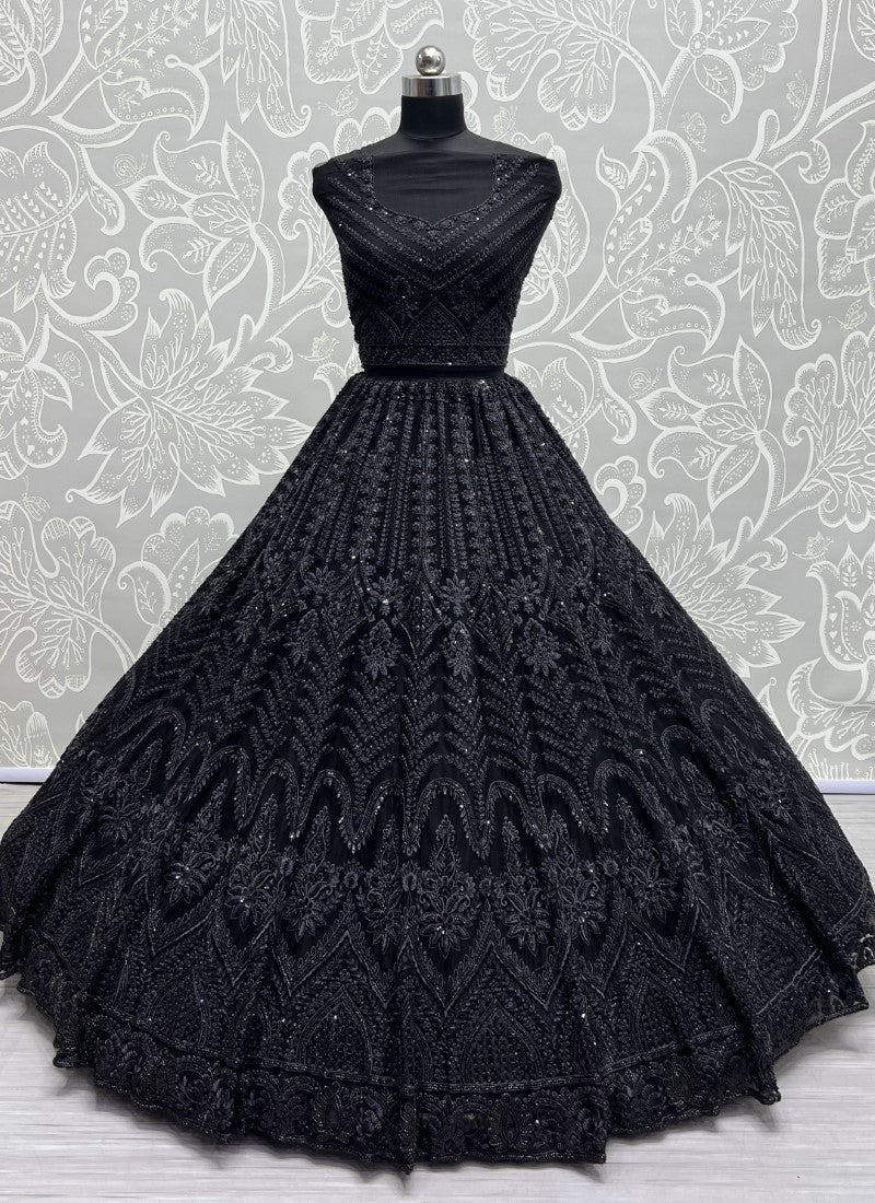 Perfect Partywear Full of Motif Handwork Designer Lehenga choli Black