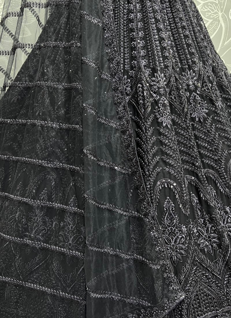 Perfect Partywear Full of Motif Handwork Designer Lehenga choli Black