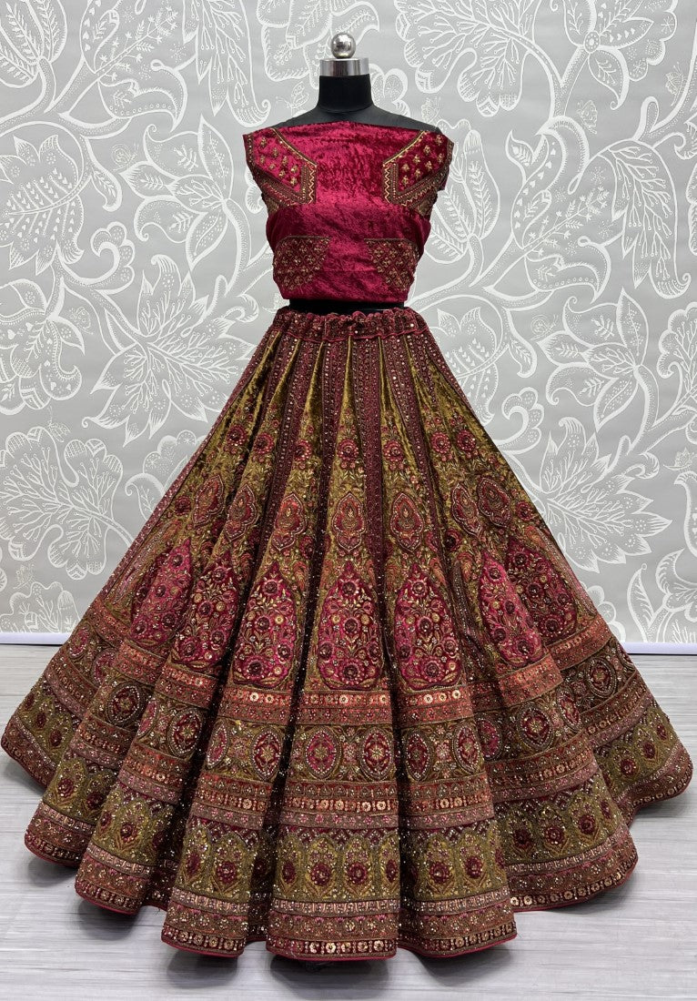 Fabulous Matching Pink Thread Embroidered Crafted Designer six meter flair Bridal Lehengacholi