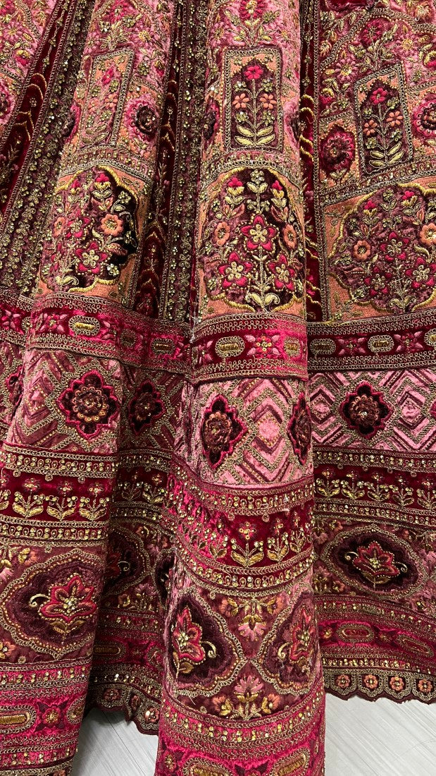 six meter Flaired bridal Lehengacholi designed with dori work, zari and thread work , sequence sequence and diamond studded