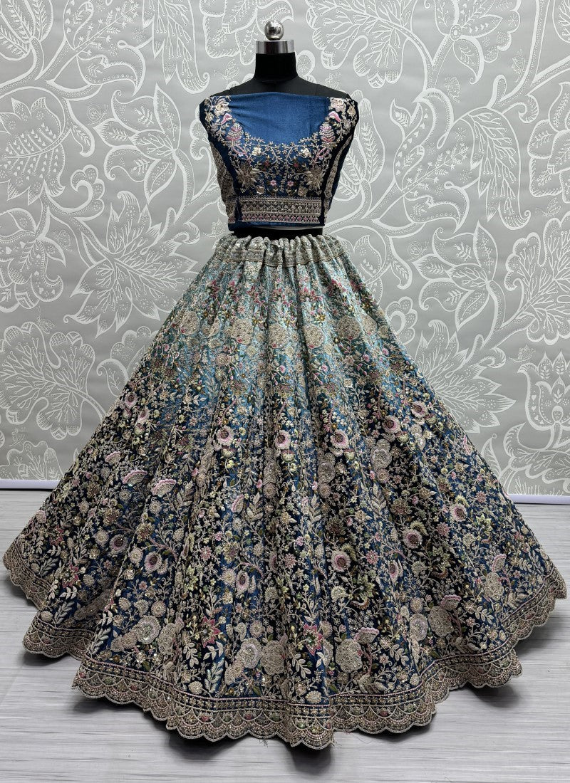 Sophisticated Designed Sequins and Dori Combine Partywear Lehengacholi in Blue
