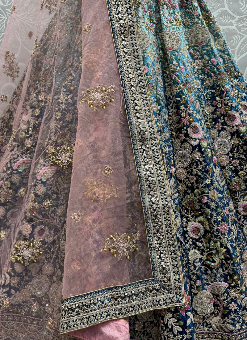 Sophisticated Designed Sequins and Dori Combine Partywear Lehengacholi in Blue