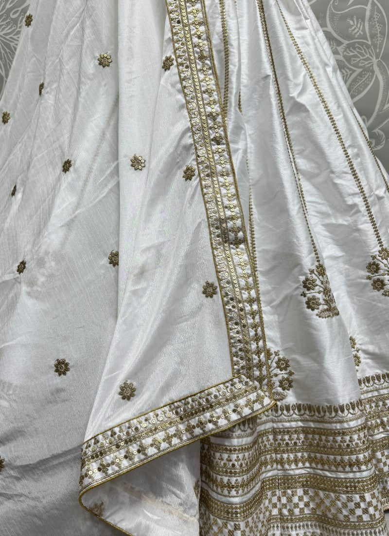 Pure Chinon & Silk Crafted in metalic Sequins with zari Embroidery Flaired Partywear Lehengacholi