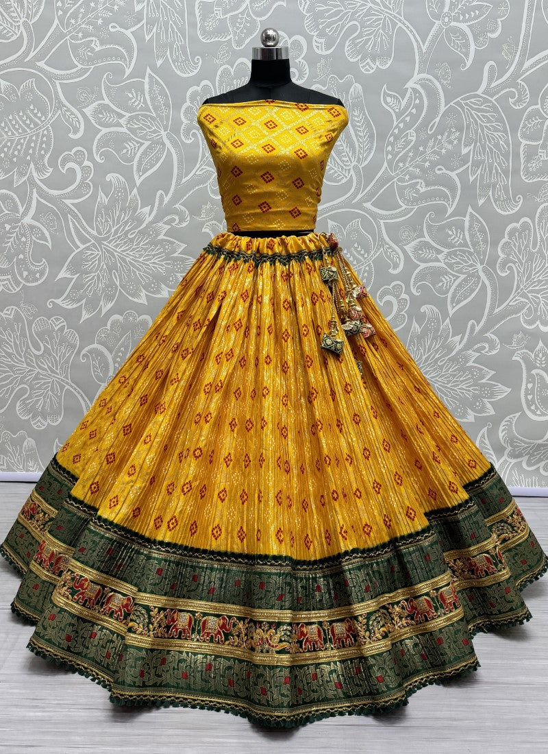 Haldi function special Lehengacholi Bandhani print dupatta with beautiful Latkan