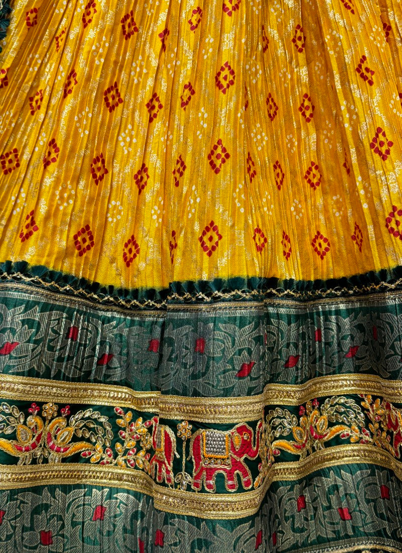 Haldi function special Lehengacholi Bandhani print dupatta with beautiful Latkan
