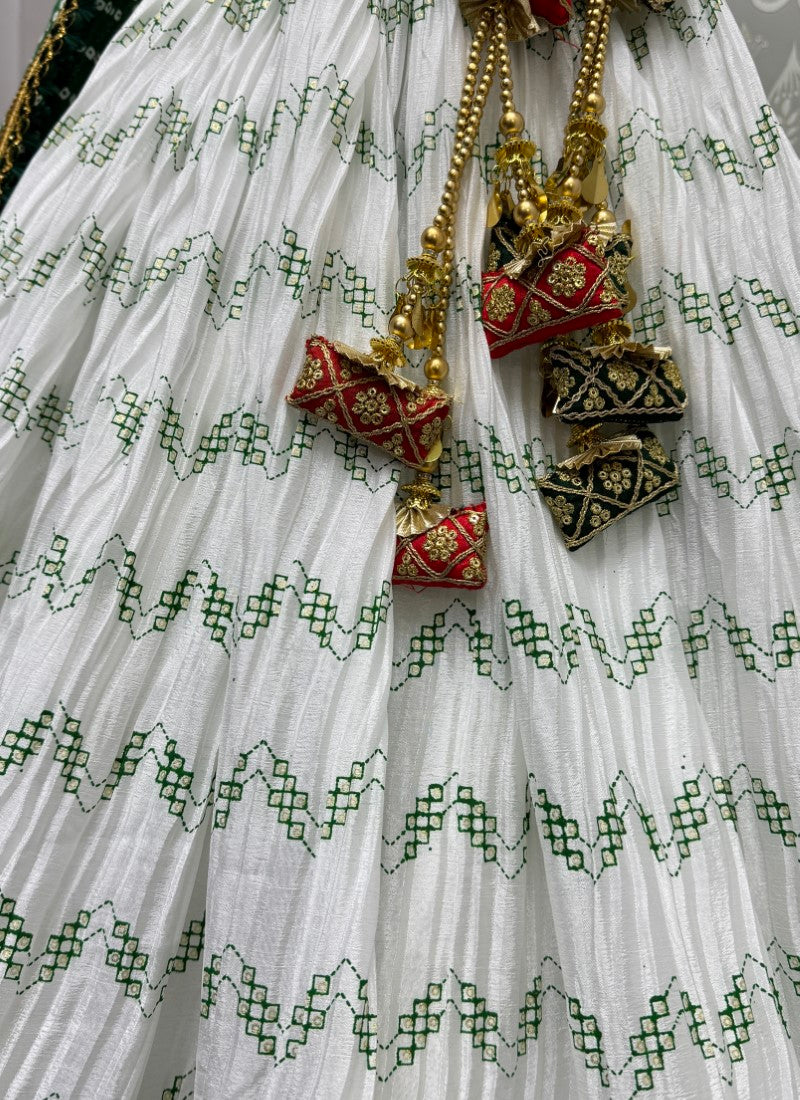 Fascinating Printed Lehenga and blouse combine designer White lehenga choli with Latkan