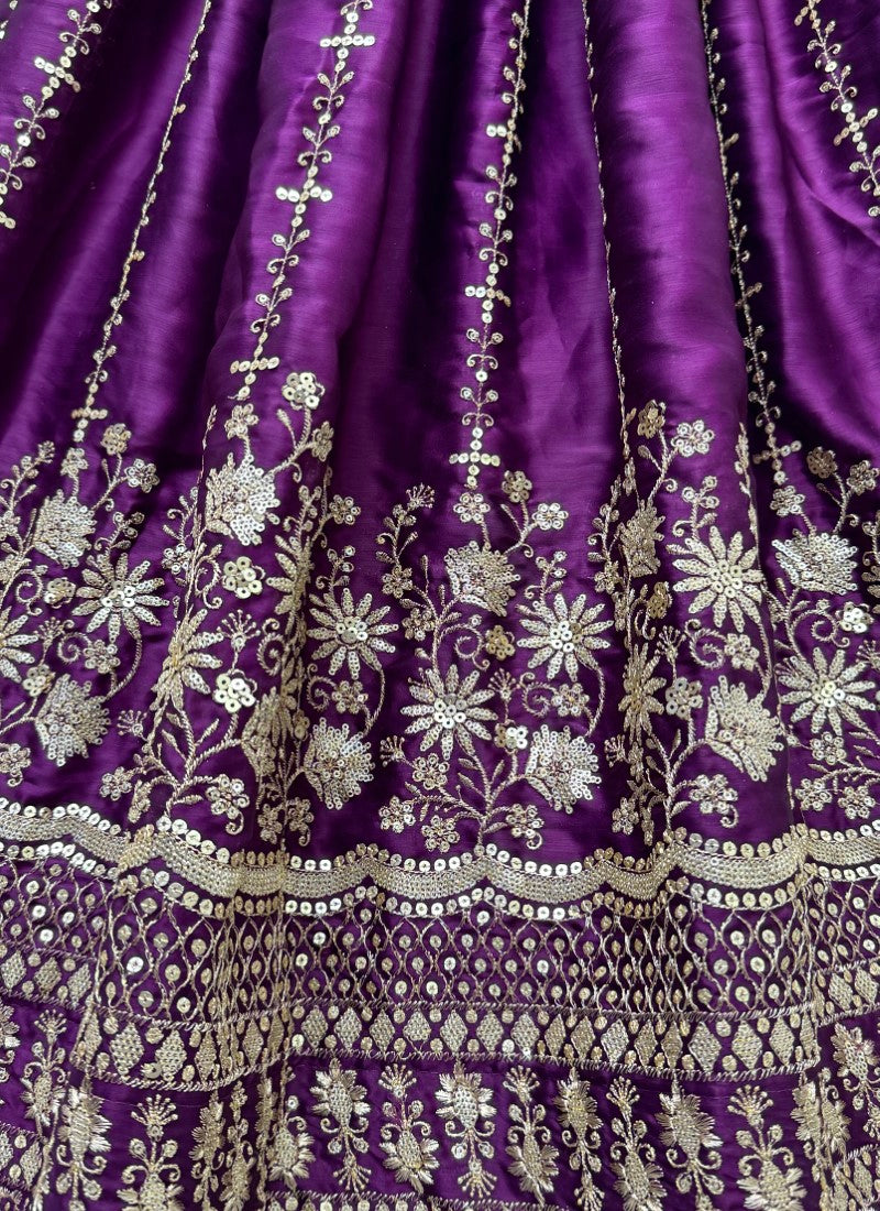 Fancy Zari embroidered in flower pattern with sequins Designer Lehenga choli in Purple
