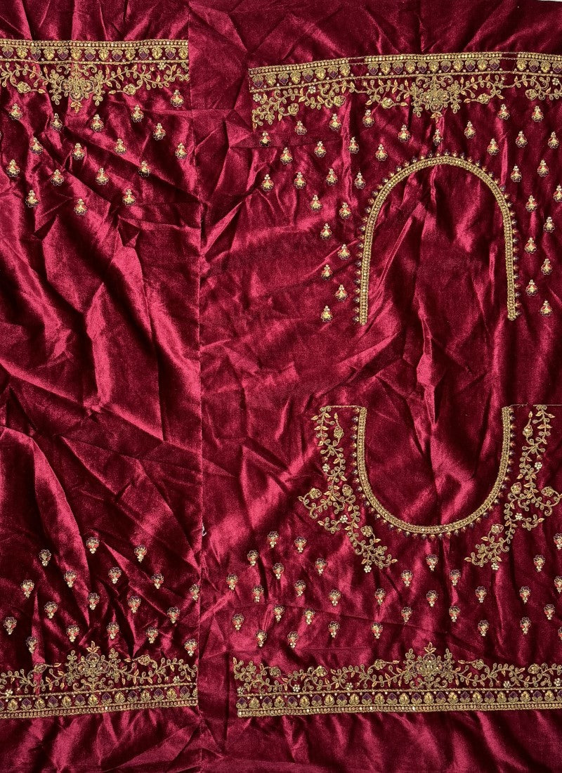 Perfectly Embroidered Velvet Patch work combine bridal Pink Lehengacholi with double dupatta