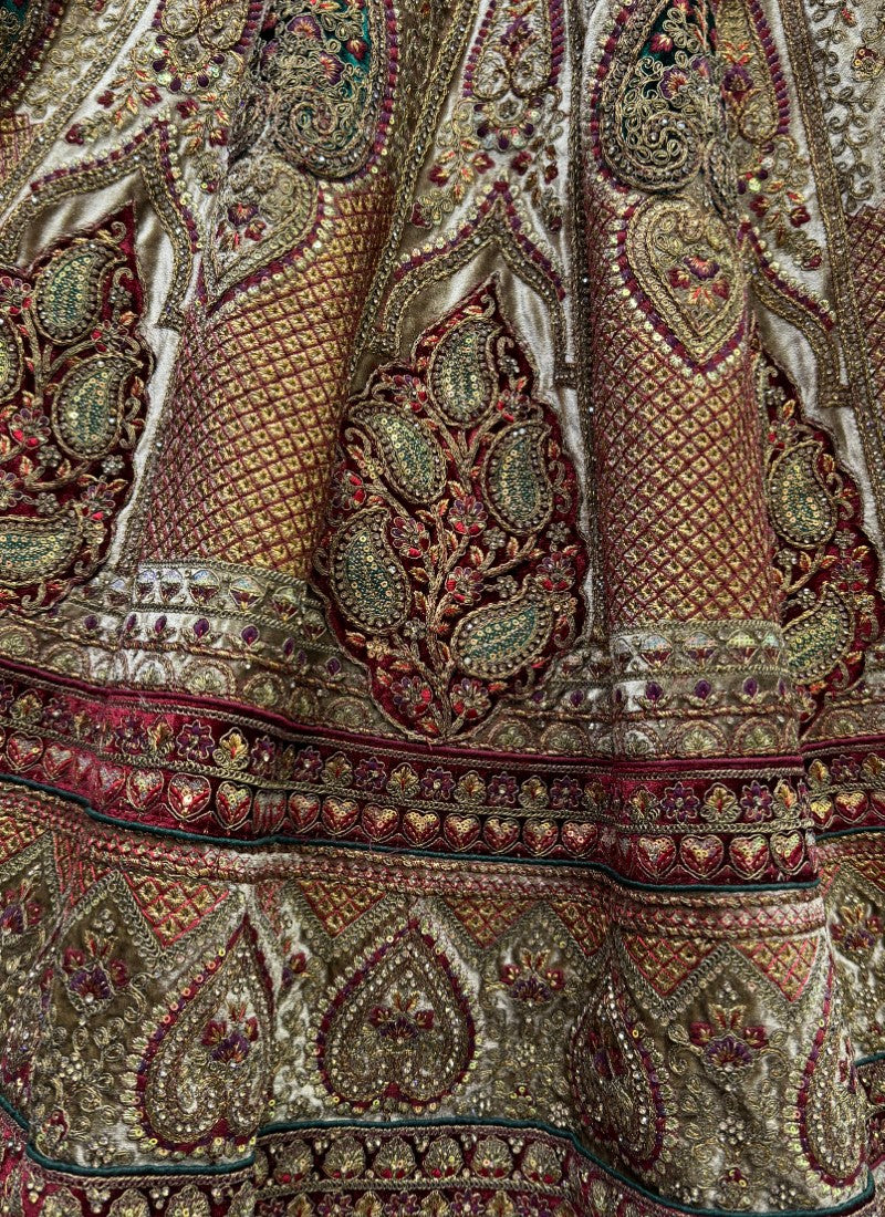 Perfectly Embroidered Velvet Patch work combine bridal Chicku Lehengacholi with double dupatta