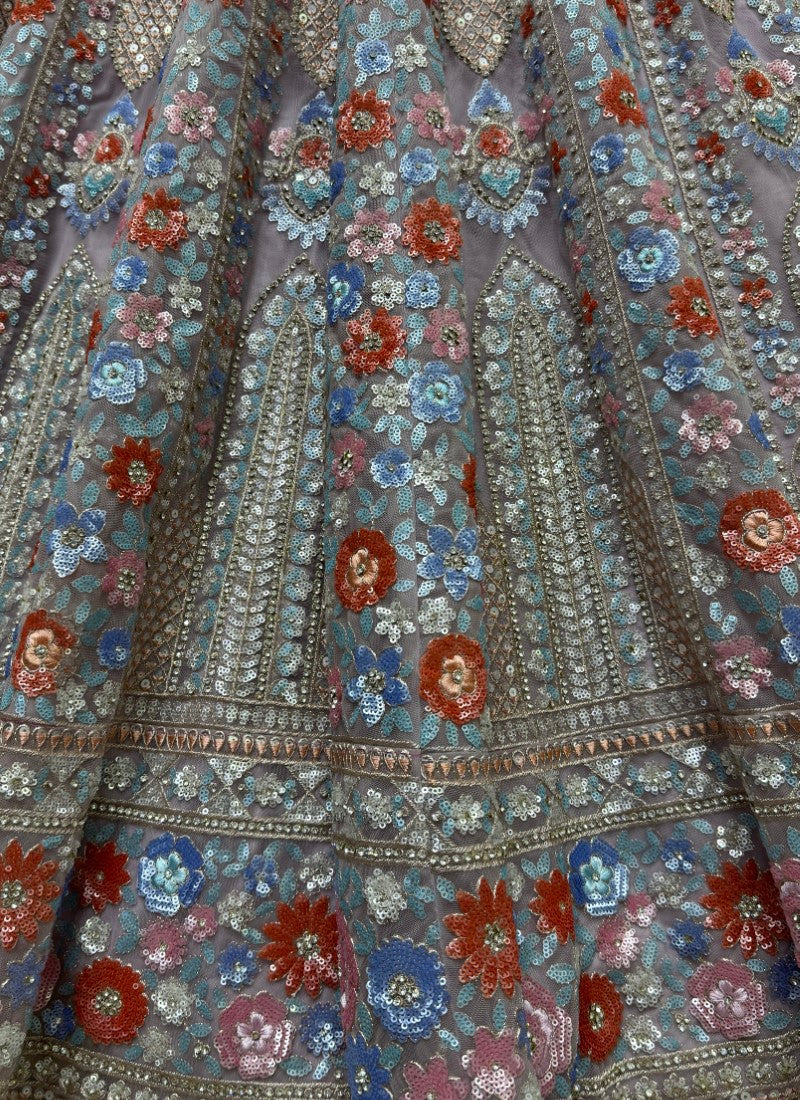 Attractive four sequins Embroidered Partywear Lehengacholi in Heather