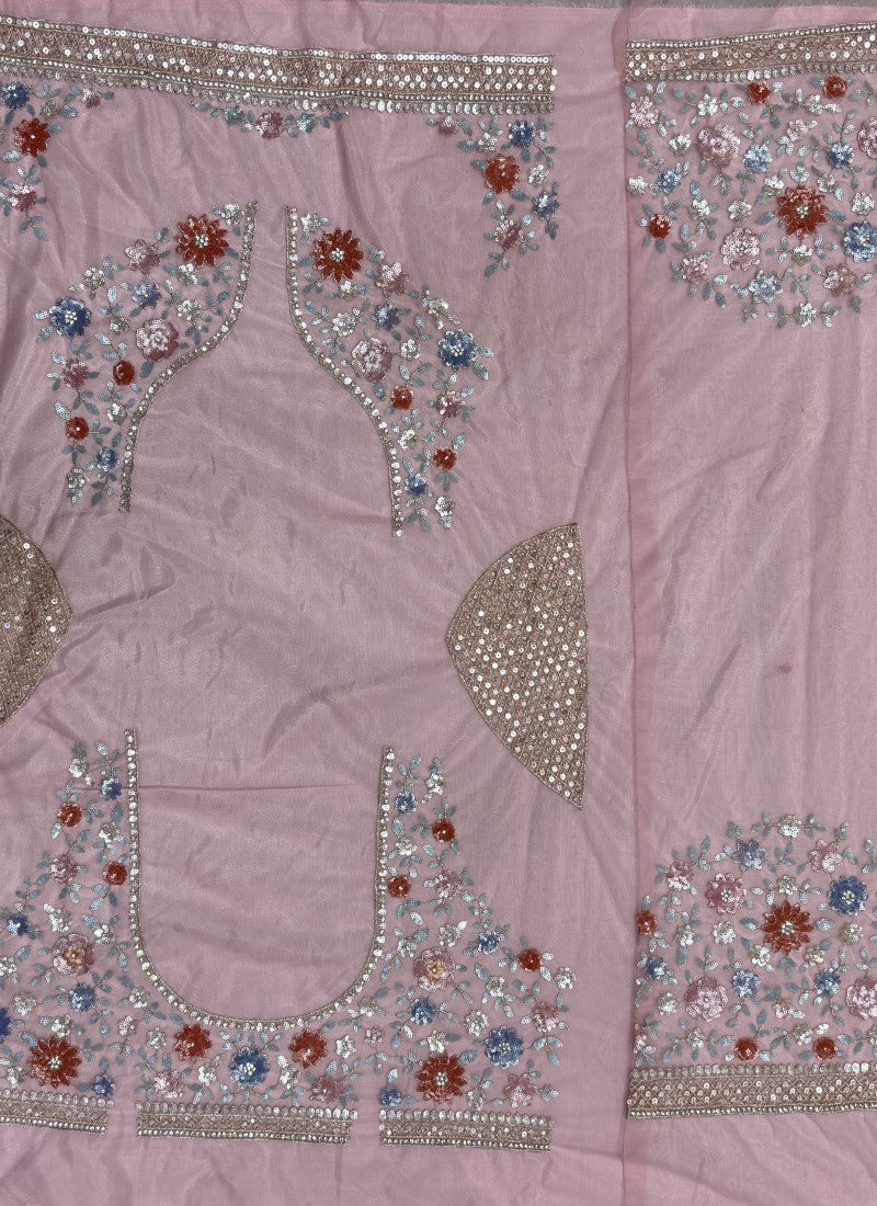 Attractive four sequins Embroidered Partywear Lehengacholi in Pink