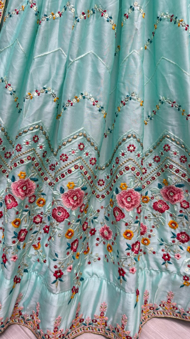 Eye catchy Embroidered Lehengacholi in SeaBlue