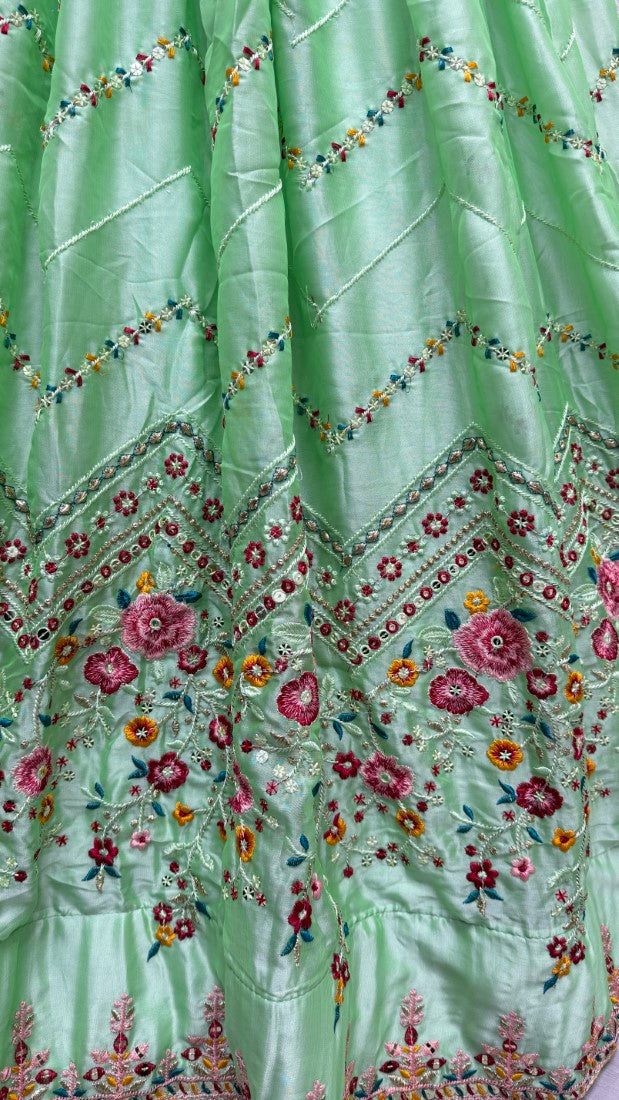Eye catchy sober color range Embroidered Lehengacholi in Sea Green