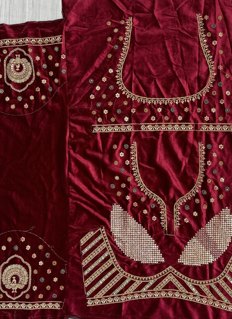Gajraj Pattern Heavy Embroidered and designer patch work Lehengacholi in mroon