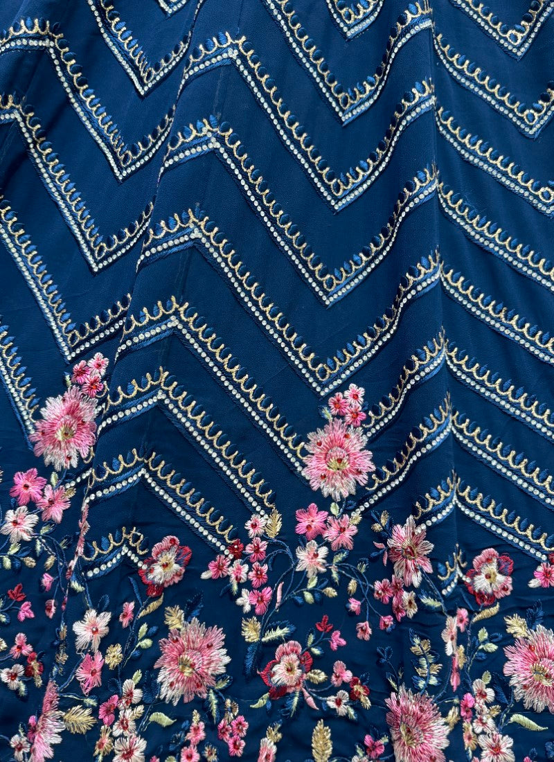 Striking Multi thread and zari work combine with full of zircon diamond perfect partywear Lehengacholi in Morpich