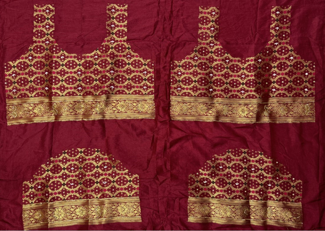 Pashmina Work Fabricated with hand mirror and khatali work Lehengacholi in Maroon Colour with pure bandhani dupatta