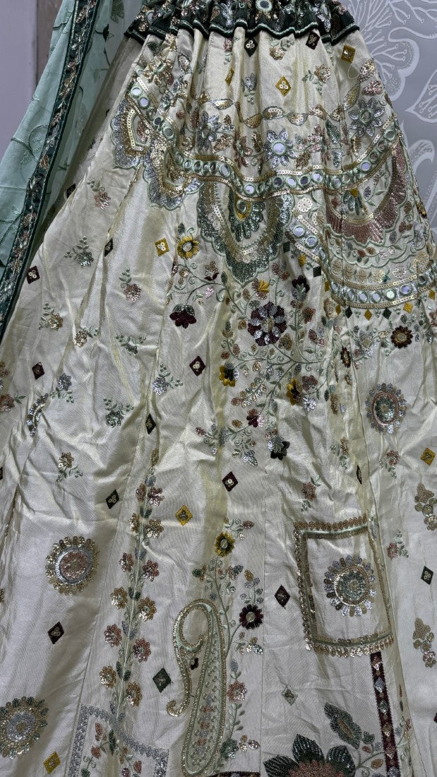 Exquisite look couture patterned partywear with beautiful dupatta Lehengacholi in Tea