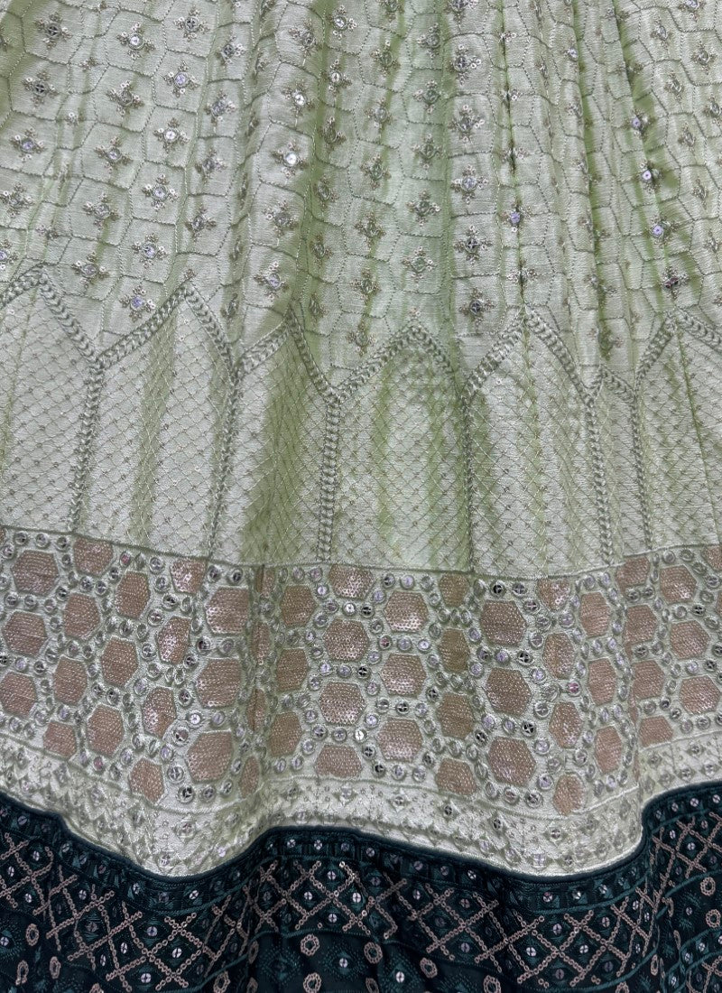 Sequin and cotton thread combine contrast matching partywear Lehengacholi in Pista Colour